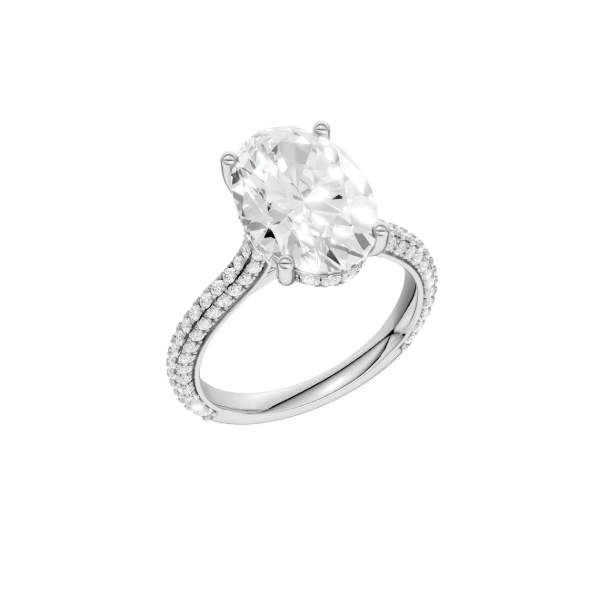 14K WG 4.04ct Oval Cut Lab Grown Diamond Hidden Halo Pave Set Engagement Ring, Size 7, 4.7ctw, E/F, VS Blocher Jewelers Ellwood City, PA