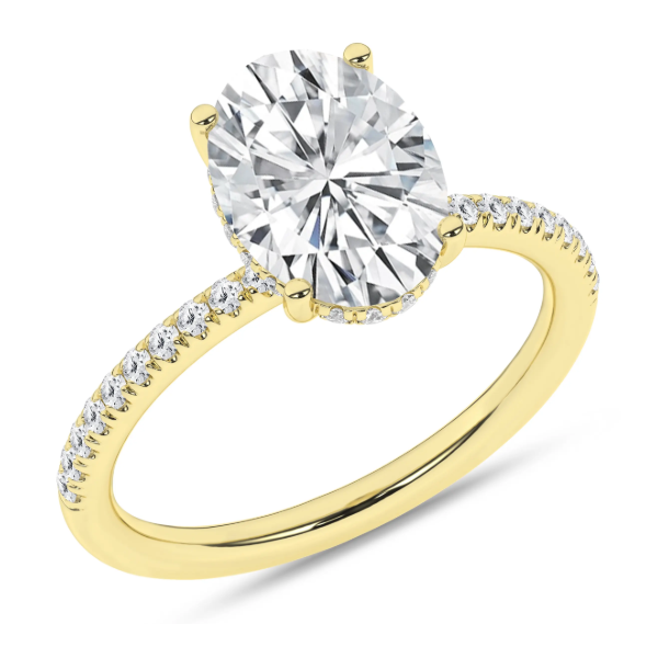 14K YG 3.06ct Oval Cut Lab Grown Diamond Hidden Halo Engagement Ring, Size 7, 3.31ctw, E/F, VS Blocher Jewelers Ellwood City, PA