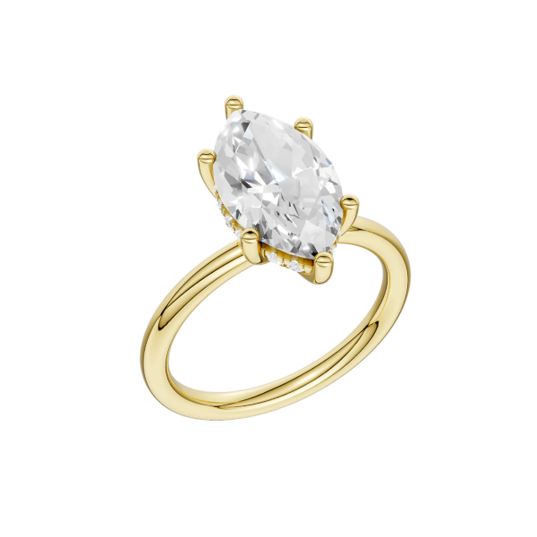 14K YG 3.09ct Marquise Cut Lab Grown Diamond Hidden Halo Engagment Ring, Size 7, 3.2ctw, E/F, VS Blocher Jewelers Ellwood City, PA