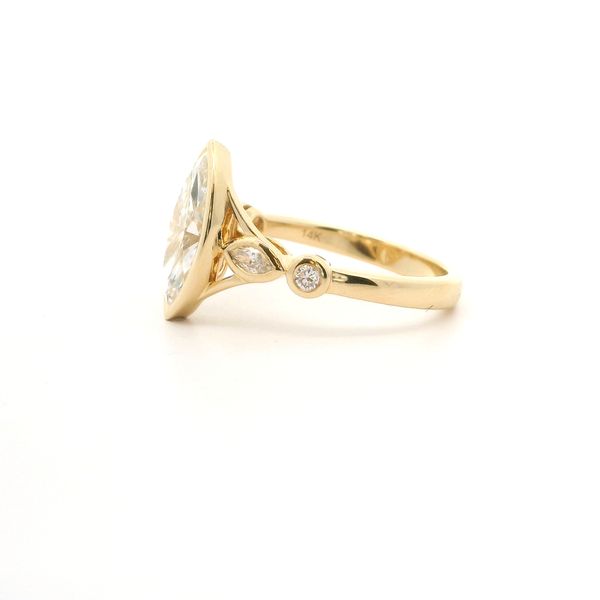 14K YG 2.09ct Marquise Cut Lab Grown Bezel Set Engagment Ring with 0.20ctw Marquise and Round Accents Image 2 Blocher Jewelers Ellwood City, PA