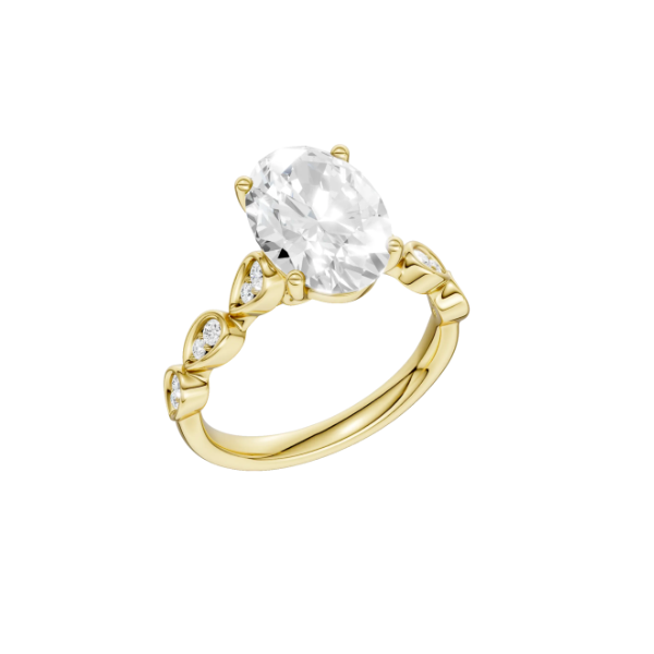 14K YG 2.56ct Oval Cut Lab Grown Diamond Trellis Shank Engagement Ring, Size 7, 2.72ctw, E/F, VS Blocher Jewelers Ellwood City, PA