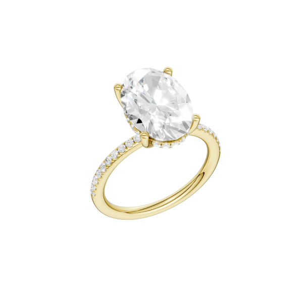 14K YG 4.09ct Oval Cut Lab Grown Diamond Hidden Halo Engagement Ring, Size 7, 4.34ctw, E/F, VS Blocher Jewelers Ellwood City, PA