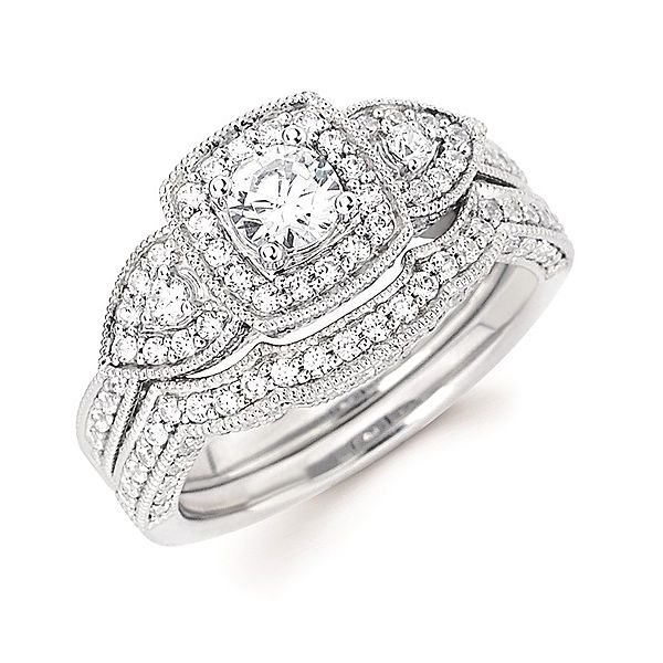 14K White Gold Vintage Style Diamond Wedding Set 1.08CT Blocher Jewelers Ellwood City, PA
