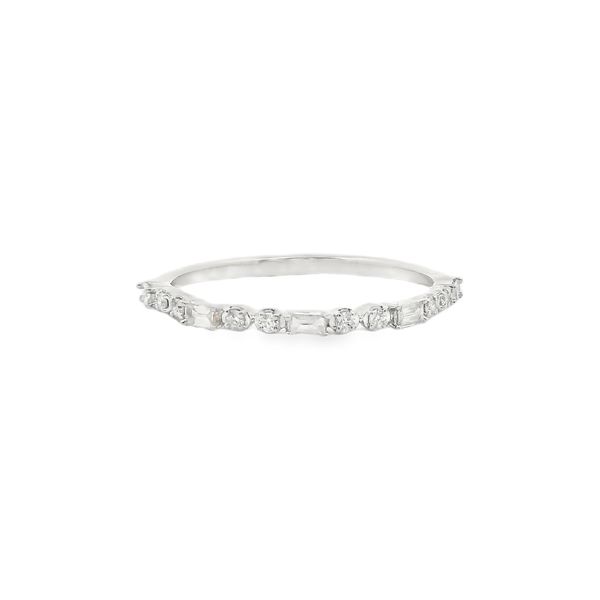 10K White Gold 0.18ctw Alternating Round and Baguette Diamond Band Size 7 Blocher Jewelers Ellwood City, PA