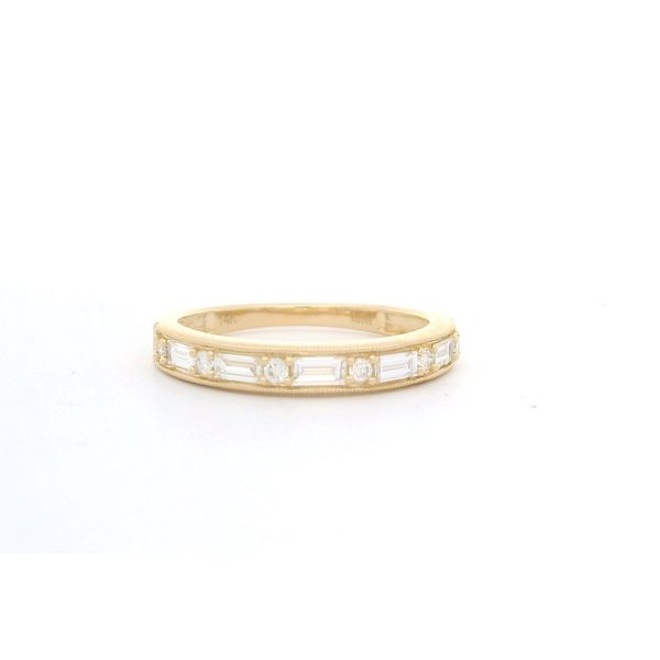 14K YG 0.33ctw Round and Baguette Diamond Band with Milgrain, Size 7 Blocher Jewelers Ellwood City, PA