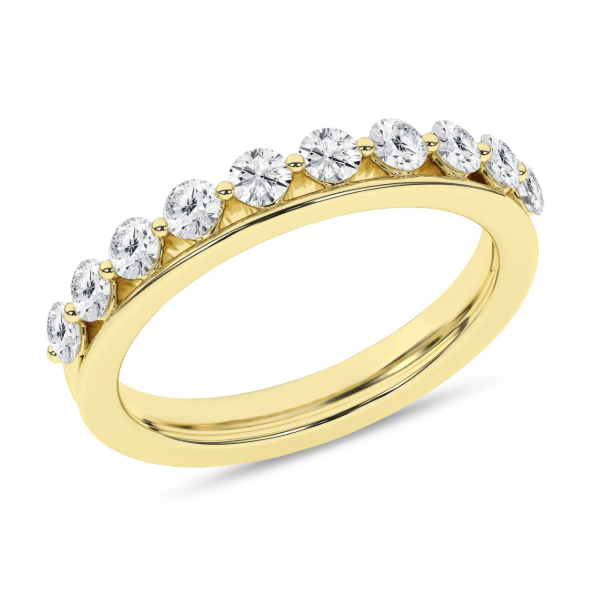 14K YG 0.6ctw Lab Grown Diamond Single Shared Prong Band, Size 7, 10 Round Diamonds, E/F, VS Blocher Jewelers Ellwood City, PA