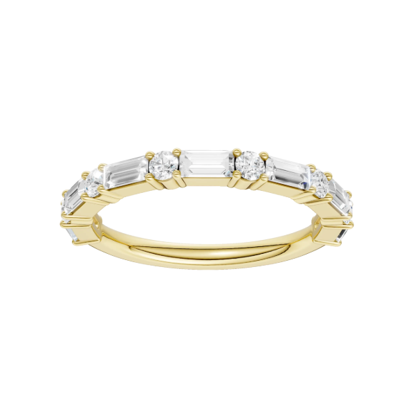 14K YG 1/2ctw Alternating Round And Baguette Lab Grown Diamond Band, Size 7, 13 Diamonds, 7 Baguettes and 6 Round Diamonds, E/F, VS Image 3 Blocher Jewelers Ellwood City, PA