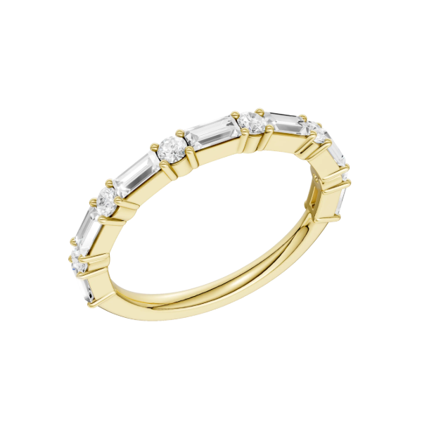 14K YG 1/2ctw Alternating Round And Baguette Lab Grown Diamond Band, Size 7, 13 Diamonds, 7 Baguettes and 6 Round Diamonds, E/F, VS Blocher Jewelers Ellwood City, PA