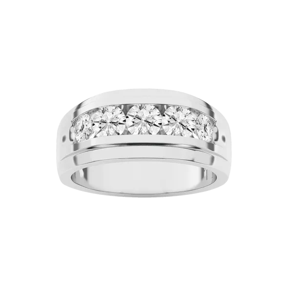 14K White Gold Mens Channel Set Lab Grown Diamond Band with 5 Diamonds = 1.5CTW Blocher Jewelers Ellwood City, PA