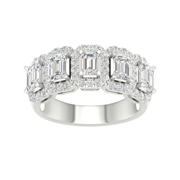 14K White Gold 1.55ctw Lab-Grown 5 Stone Diamond Halo Band, Size 7 Blocher Jewelers Ellwood City, PA