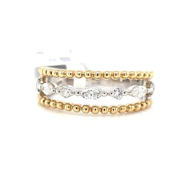 6, 14K Two-Tone 0.35ct Round & Marquise Diamond With Beads Fashion Band VS2-SI1 Blocher Jewelers Ellwood City, PA
