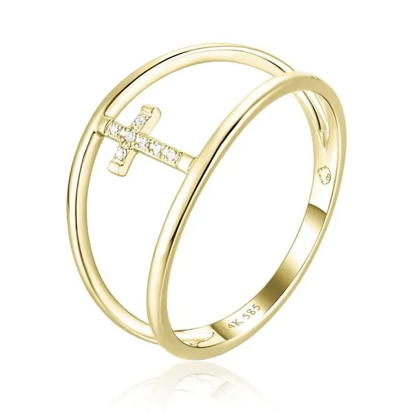 14K Yellow Gold Cross Cage Diamond Ring Blocher Jewelers Ellwood City, PA