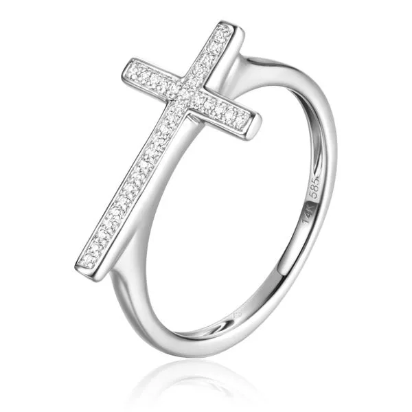 14K White Gold Sideways Diamond Cross Ring 0.06Tw Blocher Jewelers Ellwood City, PA