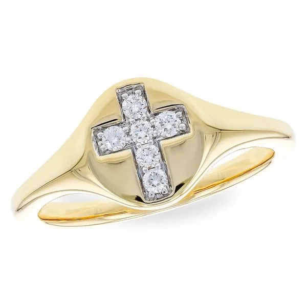 14K Yellow Gold Diamond Cross Signet Ring with 0.14Tw Diamonds Blocher Jewelers Ellwood City, PA