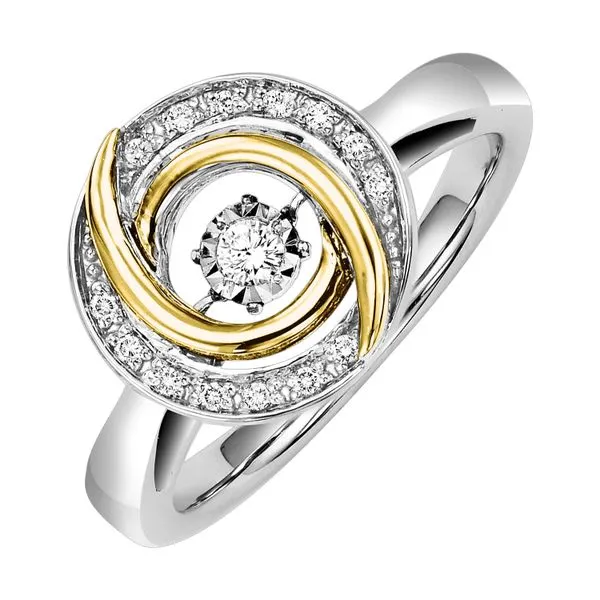 Sterling Silver Dancing Diamond Ring with 14K Yellow Gold Accents Blocher Jewelers Ellwood City, PA