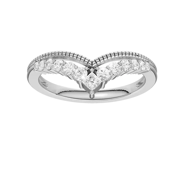 14K White Gold Lab Grown Diamond Milgrain Chevron Band 0.25CTW Blocher Jewelers Ellwood City, PA