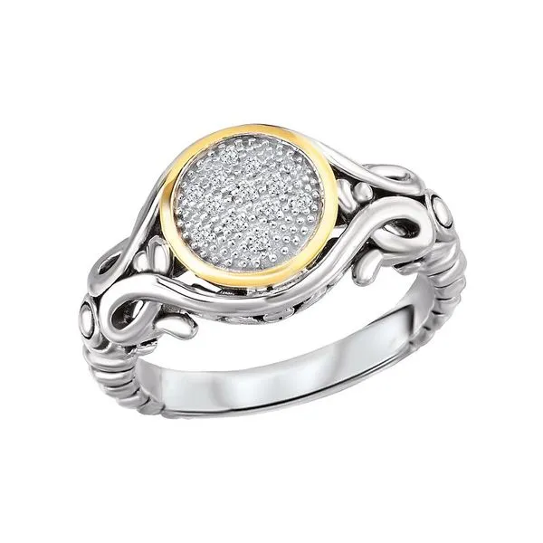 Sterling Silver and 18K Yellow Gold Diamond Pave Fashion Ring with 0.05CTW Diamonds Size 7 Blocher Jewelers Ellwood City, PA