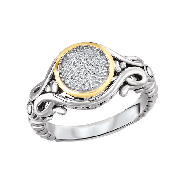 Sterling Silver and 18K Yellow Gold Diamond Pave Fashion Ring with 0.05CTW Diamonds Size 7 Blocher Jewelers Ellwood City, PA