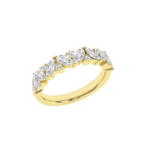 14K YG 1ctw Marquise and Round Lab Grown Diamond Band, Size 7, 15 Diamonds, E/F, VS Blocher Jewelers Ellwood City, PA
