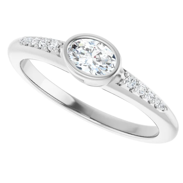 Sterling Silver 5x3.5 mm Lab Grown Oval Diamond Ring with 10 Lab Grown Accent Diamonds, F, VS,  Size 7 Blocher Jewelers Ellwood City, PA