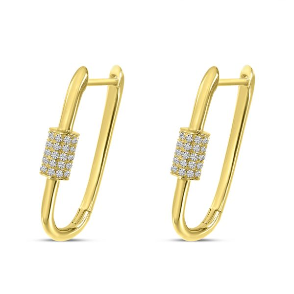 14K Yellow Gold Diamond Lock Huggie Earrings Blocher Jewelers Ellwood City, PA