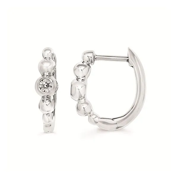 Sterling Silver Beaded Diamond Hoops 0.01Tw Blocher Jewelers Ellwood City, PA