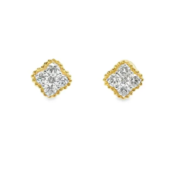 14K Two-Tone Beaded Diamond Stud Earrings with 0.88CTW Diamonds Blocher Jewelers Ellwood City, PA