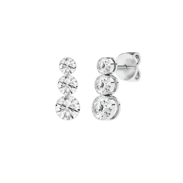 14K White Gold Lab Grown Diamond 3-Stone Earrings with 6 Diamonds = 2.69CTW Blocher Jewelers Ellwood City, PA