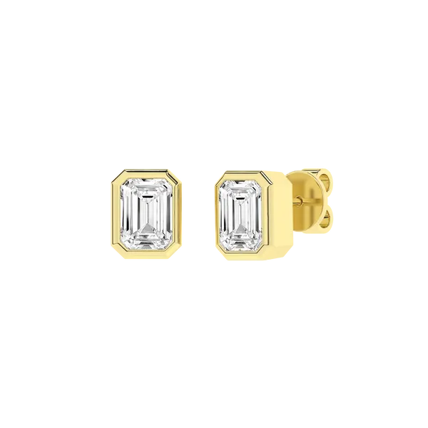 14K Yellow Emerald Lab Grown Diamond Bezel Set Studs with 2 Diamonds = 3.13CTW Blocher Jewelers Ellwood City, PA