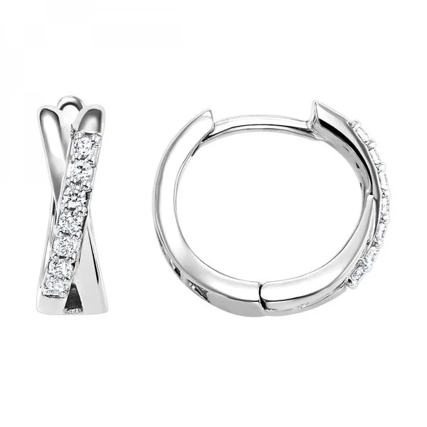14K White Gold Diamond Crossover Huggie Hoops Blocher Jewelers Ellwood City, PA