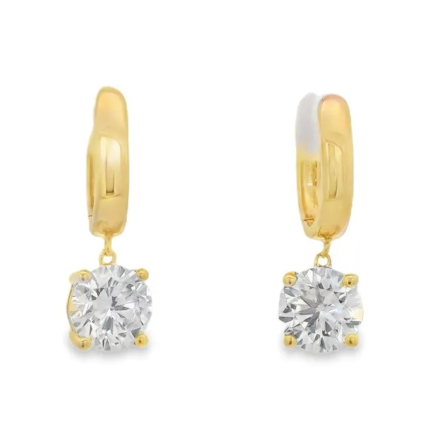 2 CT 14 KT Yellow Gold Hanging Solitare Earrings Blocher Jewelers Ellwood City, PA