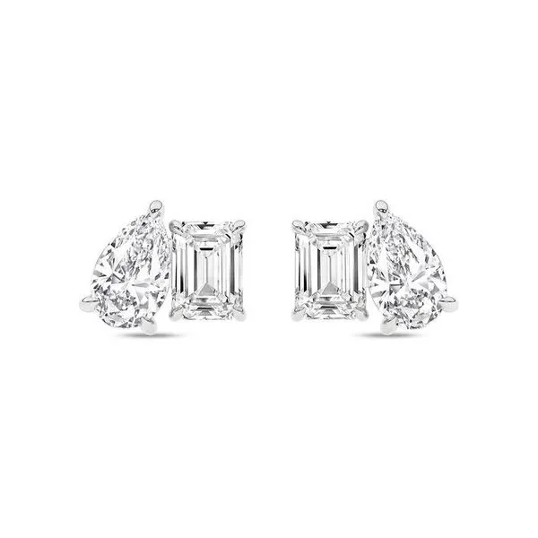 14K White Gold Toi Et Moi Lab Grown Diamond Studs with Emerald-Cut and Pear-Cut Diamonds 2.0CTW Blocher Jewelers Ellwood City, PA