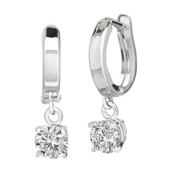 14KWG 1 Ctw Lab Grown Round Hanging Solitaire Earrings Blocher Jewelers Ellwood City, PA
