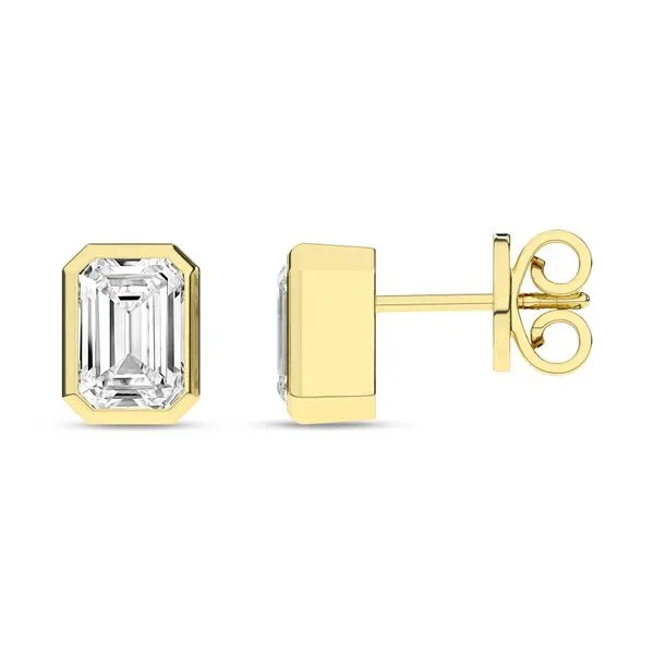 14K Yellow Gold Lab-Grown Diamond Emerald-Cut Bezel Set Solitaire Studs 2.0CT Blocher Jewelers Ellwood City, PA