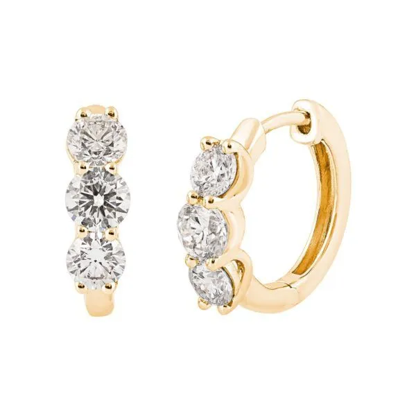 14K Yellow Gold  3ctw Lab Grown Diamond 3-Stone Huggie Hoops Blocher Jewelers Ellwood City, PA
