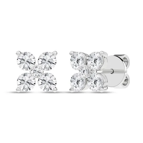 14K White Gold Lab Grown Diamond Flower Petal Studs with 10 Diamonds = 1.0CTW Blocher Jewelers Ellwood City, PA