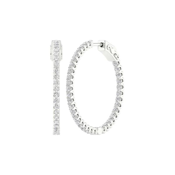 14K White Gold Lab Grown Diamond Inside-Out Round Huggie Hoops 1.0CTW Blocher Jewelers Ellwood City, PA