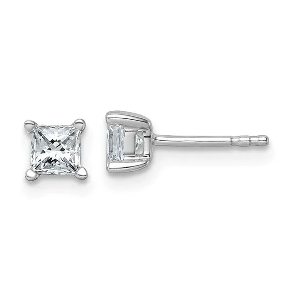 14k White Gold 3/4 ctw Lab Grown Diamond VS/SI+ G+ Princess 4 Prong Heavy Wt. Stud Earrings Blocher Jewelers Ellwood City, PA