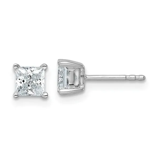 14k White Gold 1 ctw Lab Grown Diamond VS/SI+ G+ Princess 4 Prong Heavy Wt. Stud Earrings Blocher Jewelers Ellwood City, PA