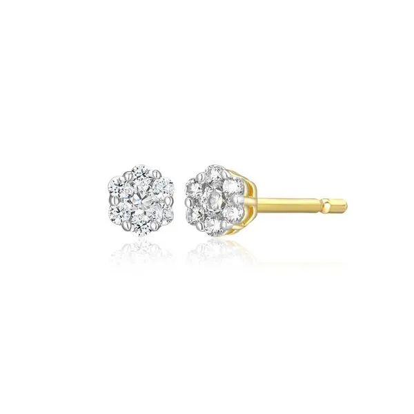 Petite Hex Cluster 1/10ctw Lab-Created Diamond Stud Earrings in 14K Yellow Gold-Plated Sterling Silver, G/H, SI, 3mm Blocher Jewelers Ellwood City, PA