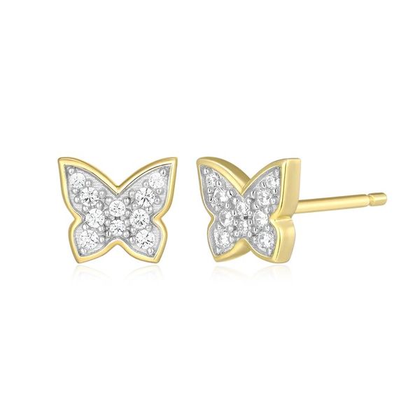 Pave Butterfly 1/10ctw Lab-Created Diamond Stud Earrings in 14K Gold & Rhodium-Plated Sterling Silver, G/H, SI Blocher Jewelers Ellwood City, PA