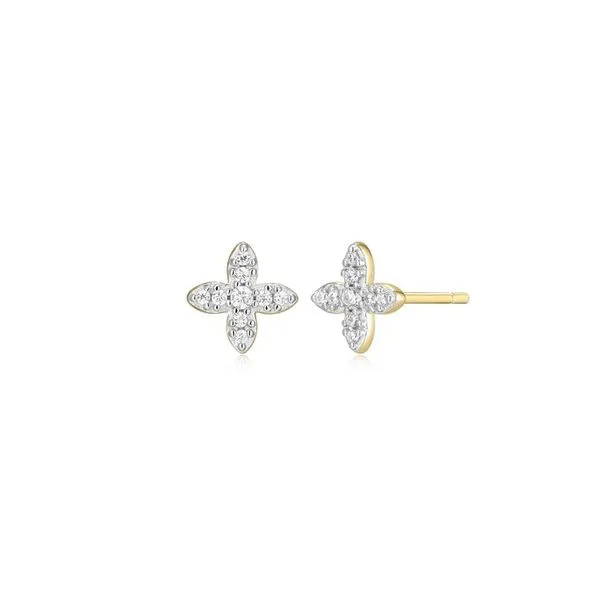 Four Leaf Flower 1/15ctw Lab Grown Diamond Stud Earrings in 14K Yellow Gold-Plated Sterling Silver, G/H, SI, 6.3mm Blocher Jewelers Ellwood City, PA