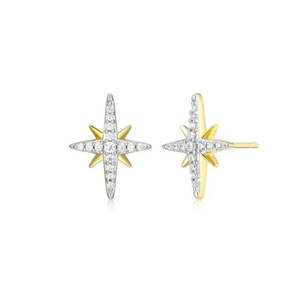 Cardinal Points Stud 1/8ctw Lab Grown Diamond Earrings in 14K Yellow Gold-Plated Sterling Silver, G/H, SI, 13mm Blocher Jewelers Ellwood City, PA