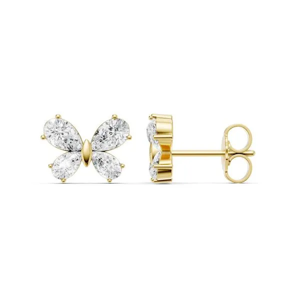 14KYG 1.25ctw Lab Grown Diamond Butterfly Stud Earrings, Pear Shape Diamonds, E-F, VS Blocher Jewelers Ellwood City, PA