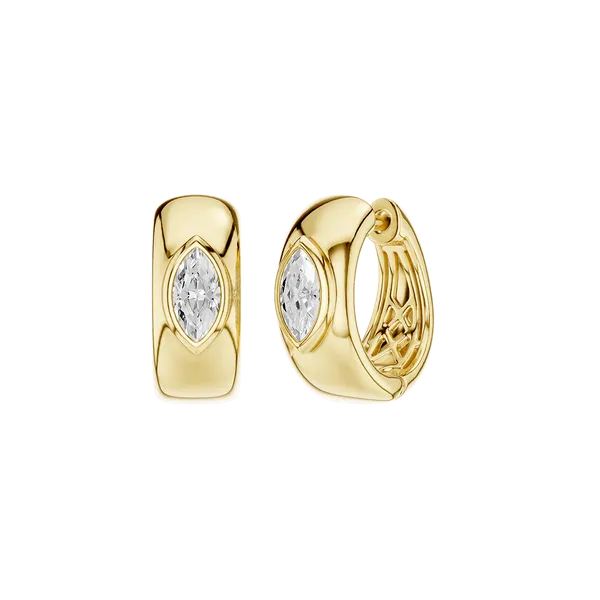 14KYG 1/2ctw Marquise Bezel Set Huggie Earrings, E-F, VS Image 2 Blocher Jewelers Ellwood City, PA