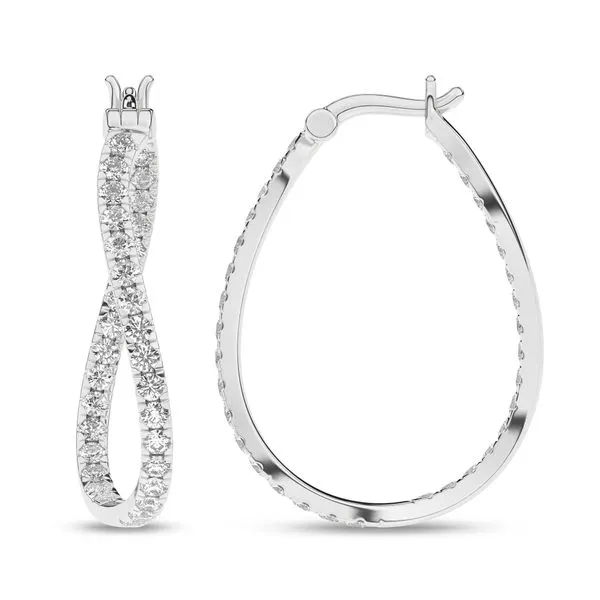 14K White Gold Lab Grown Diamond Curved Hoop Earrings 1.50CTW Blocher Jewelers Ellwood City, PA