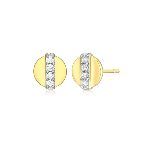 Round Dot 1/15ctw Lab Grown Diamond Stud Earrings in 14K Yellow Gold-Plated Sterling Silver, G/H, SI, 6.2mm x 5.8mm Blocher Jewelers Ellwood City, PA