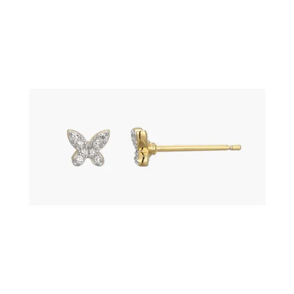 Petite Pave Butterfly Lab-Created Diamond Stud Earrings in 14K Gold & Rhodium-Plated Sterling Silver, 16stones, G/H, SI Blocher Jewelers Ellwood City, PA