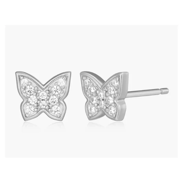 1/10ctw Pave Butterfly Lab-Created Diamond Stud Earrings, SI, G-H, Rhodium-Plated Sterling Silver Blocher Jewelers Ellwood City, PA