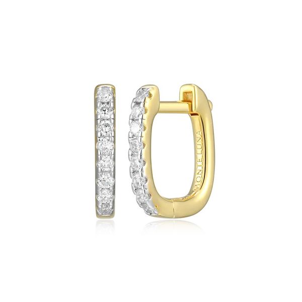 Cushion Hoop Earrings in 14K Yellow Gold-Plated Sterling Silver,11mm x 10.3mm, 1/8ct, G-H, SI Blocher Jewelers Ellwood City, PA